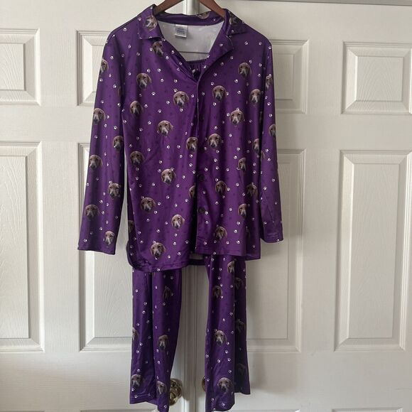 Golden Retriever Womens Pajama Set Medium Dog Purple Paw Prints Novelty Stretch - Picture 1 of 9